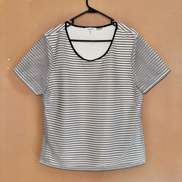 Calvin Klein Women's Sheer Stripe Top - Black & White - XL - Picture 4 of 7